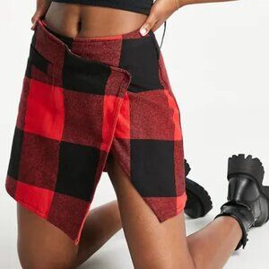 Collusion Red and Black Plaid Mini Skirt